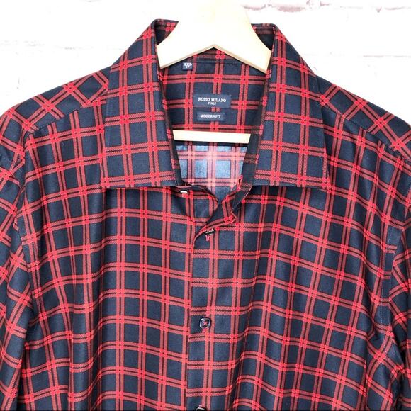 Rosso Milano Italy Plaid Long Sleeve Button Down XXL - Picture 2 of 6